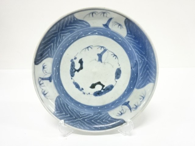 Ko-Imari, with blue & white stripes, eight-sided dish